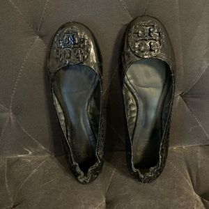 Tory Burch black snake skin flats